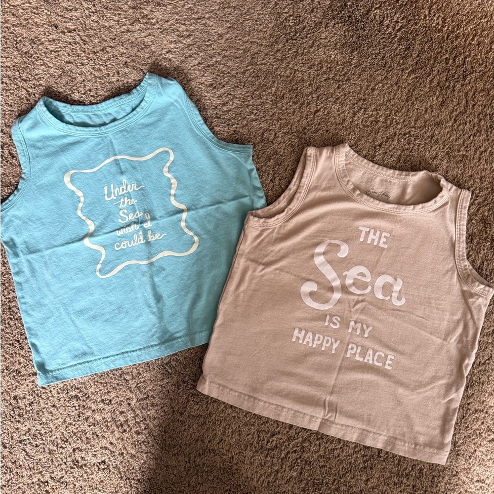 SweetHoney Sea-Themed Kids Tank Tops - Blue and Tan